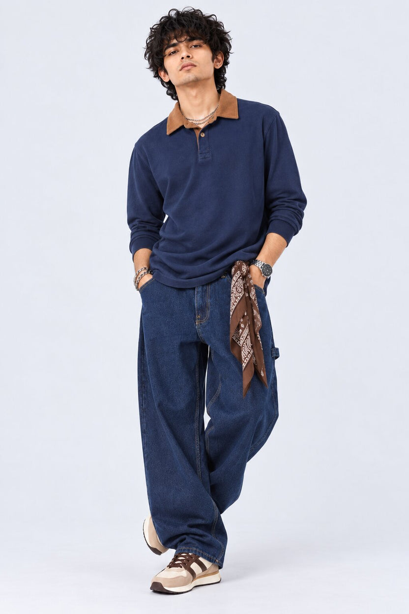 Mens Navy Carpenter Fit Jeans - Image 6
