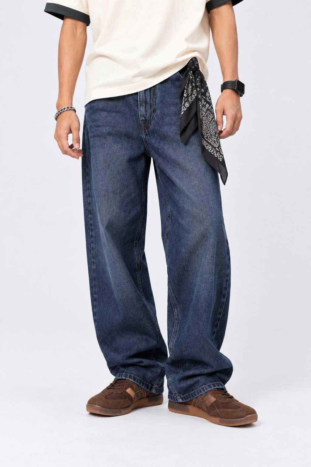 Mens Navy Baggy Fit Jeans With 5 Pocket - Image 1