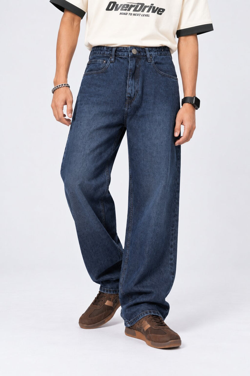 Mens Navy Baggy Fit Jeans With 5 Pocket - Image 2