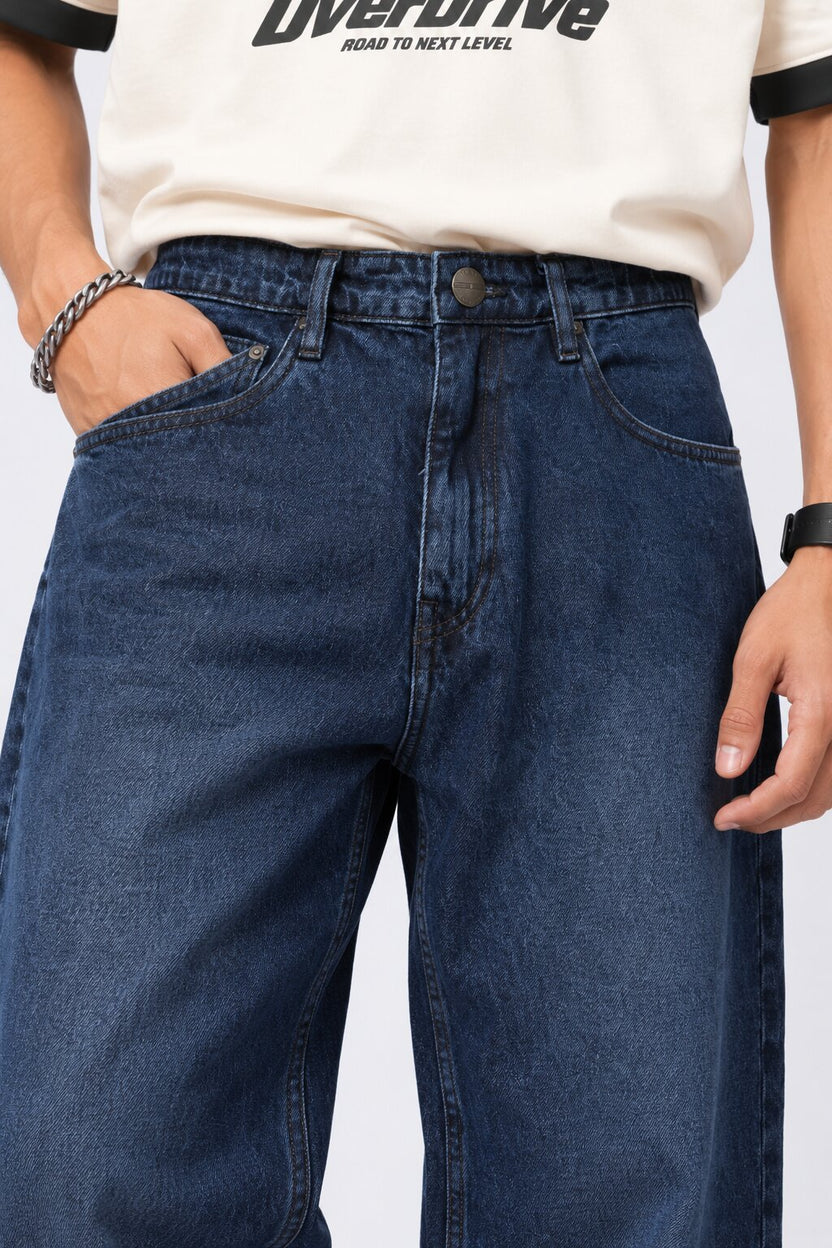 Mens Navy Baggy Fit Jeans With 5 Pocket - Image 3