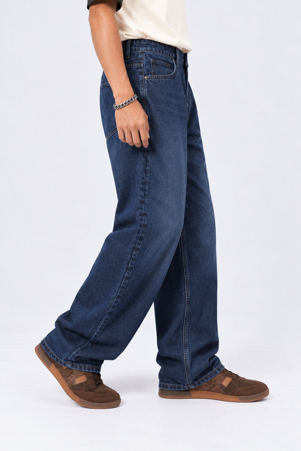 Mens Navy Baggy Fit Jeans With 5 Pocket - Image 4