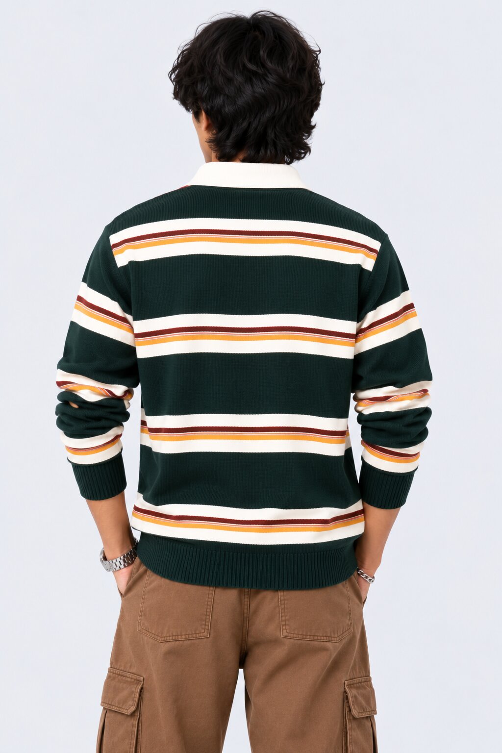 Mens Green Stripes Regular Fit Sweatshirt - Image 5