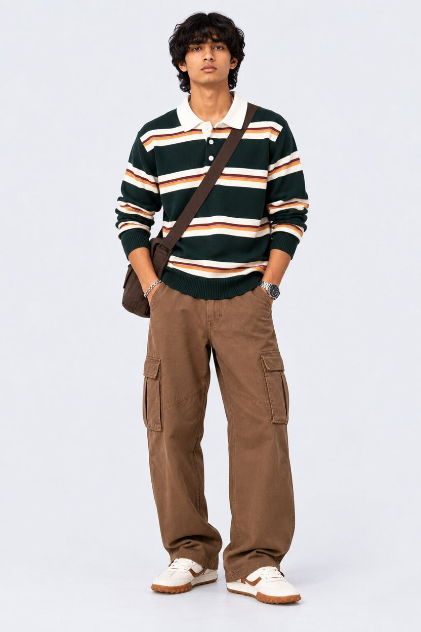 Mens Green Stripes Regular Fit Sweatshirt - Image 6