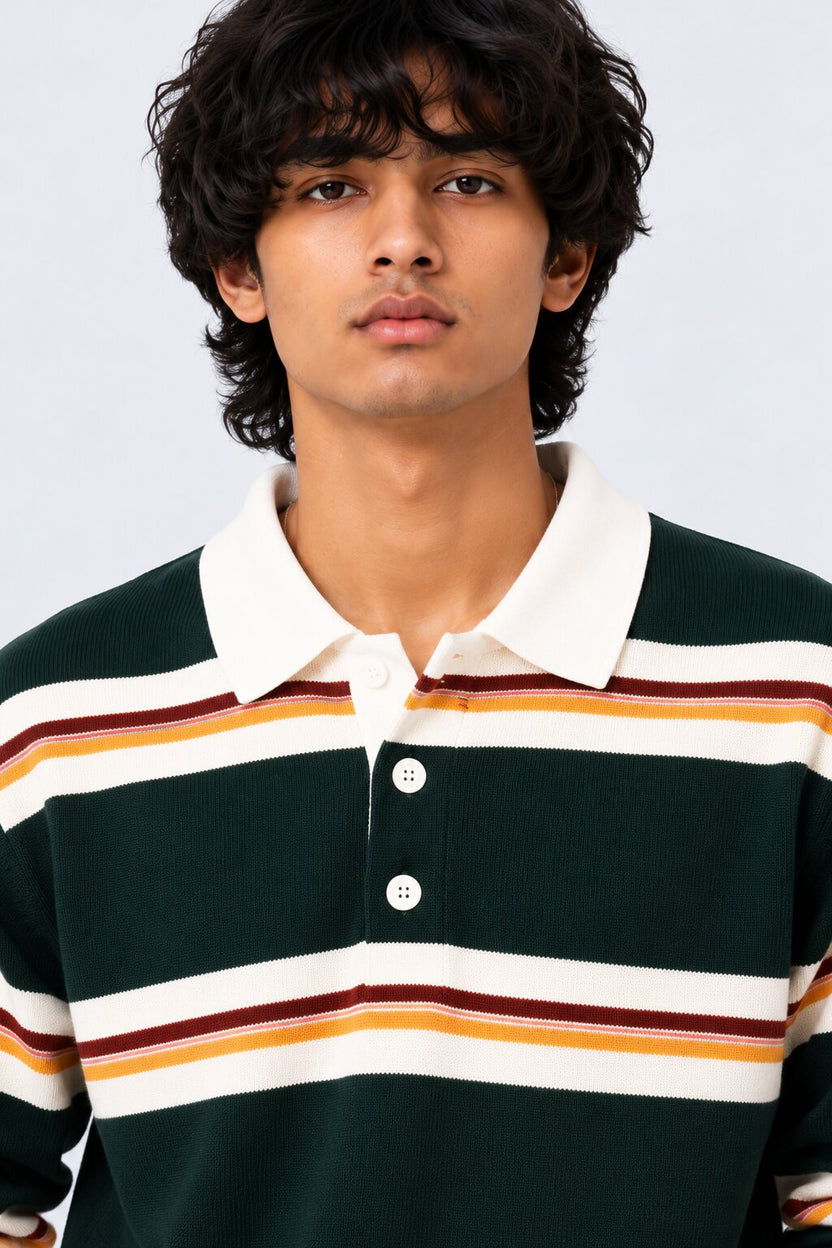 Mens Green Stripes Regular Fit Sweatshirt - Image 9