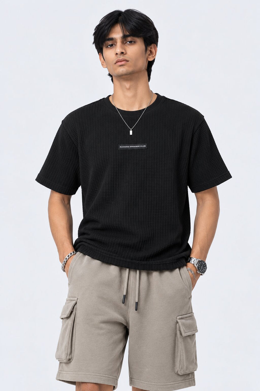 Mens Black Cotton Blend Regular Fit T-Shirt - Image 2