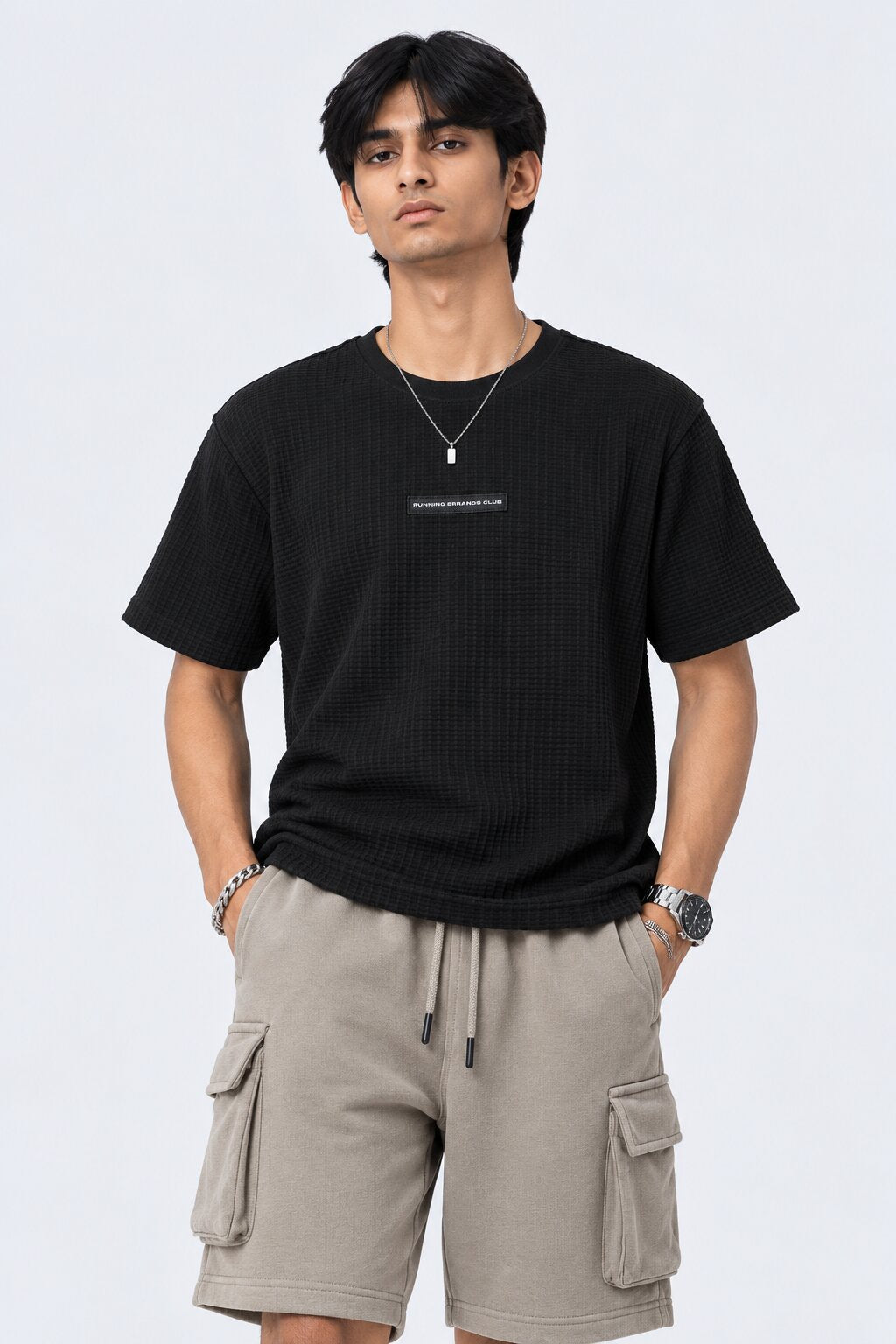 Mens Black Cotton Blend Regular Fit T-Shirt - Image 2