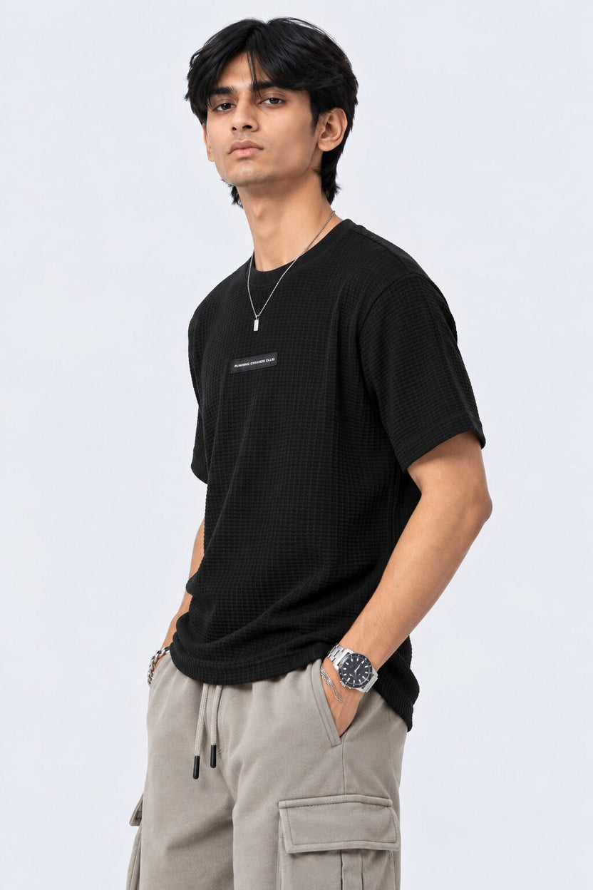 Mens Black Cotton Blend Regular Fit T-Shirt - Image 4