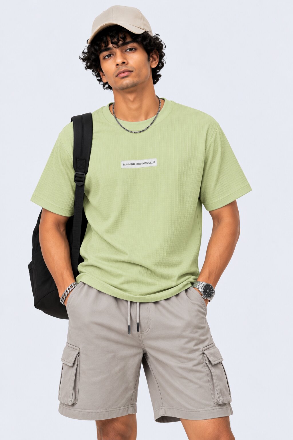 Mens Light Green Cotton Blend Textured T-Shirt - Image 1