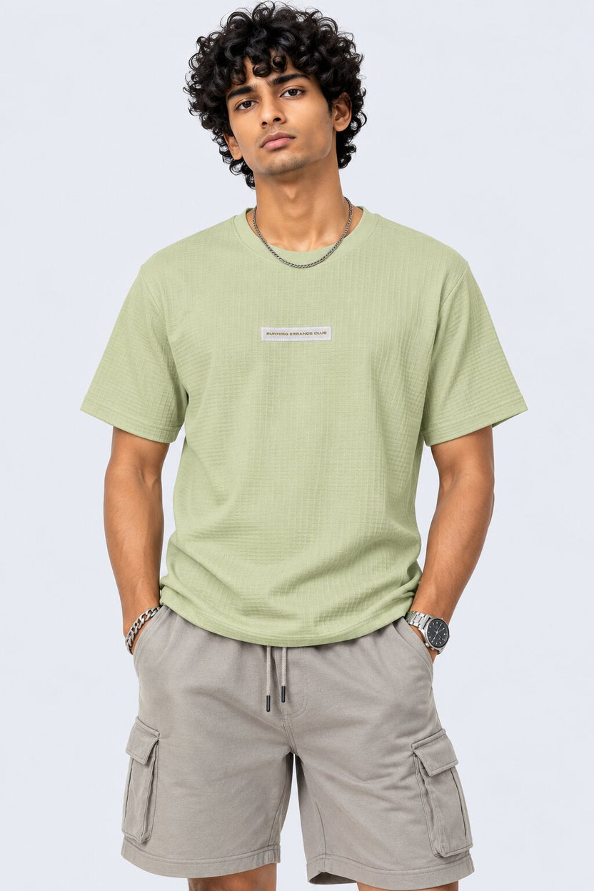 Mens Light Green Cotton Blend Textured T-Shirt - Image 2