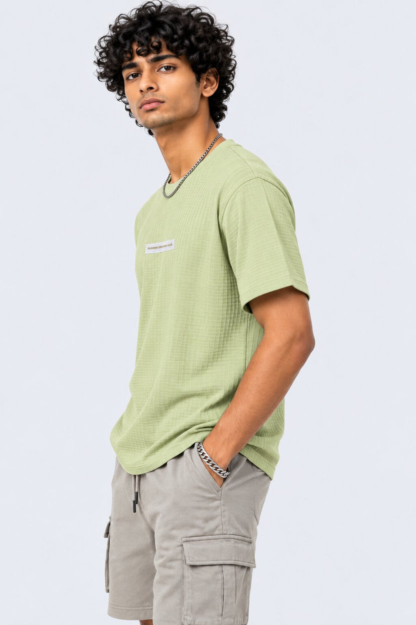 Mens Light Green Cotton Blend Textured T-Shirt - Image 4