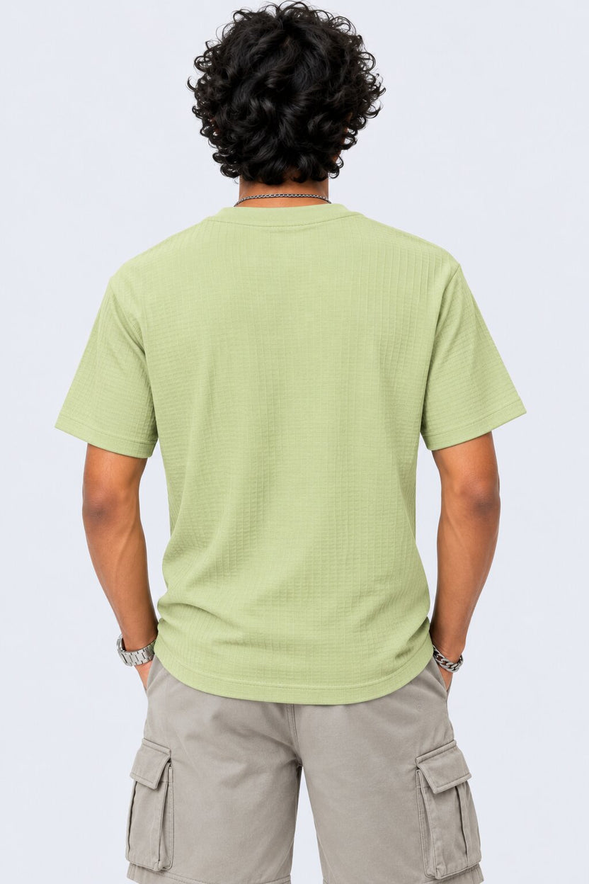 Mens Light Green Cotton Blend Textured T-Shirt - Image 5