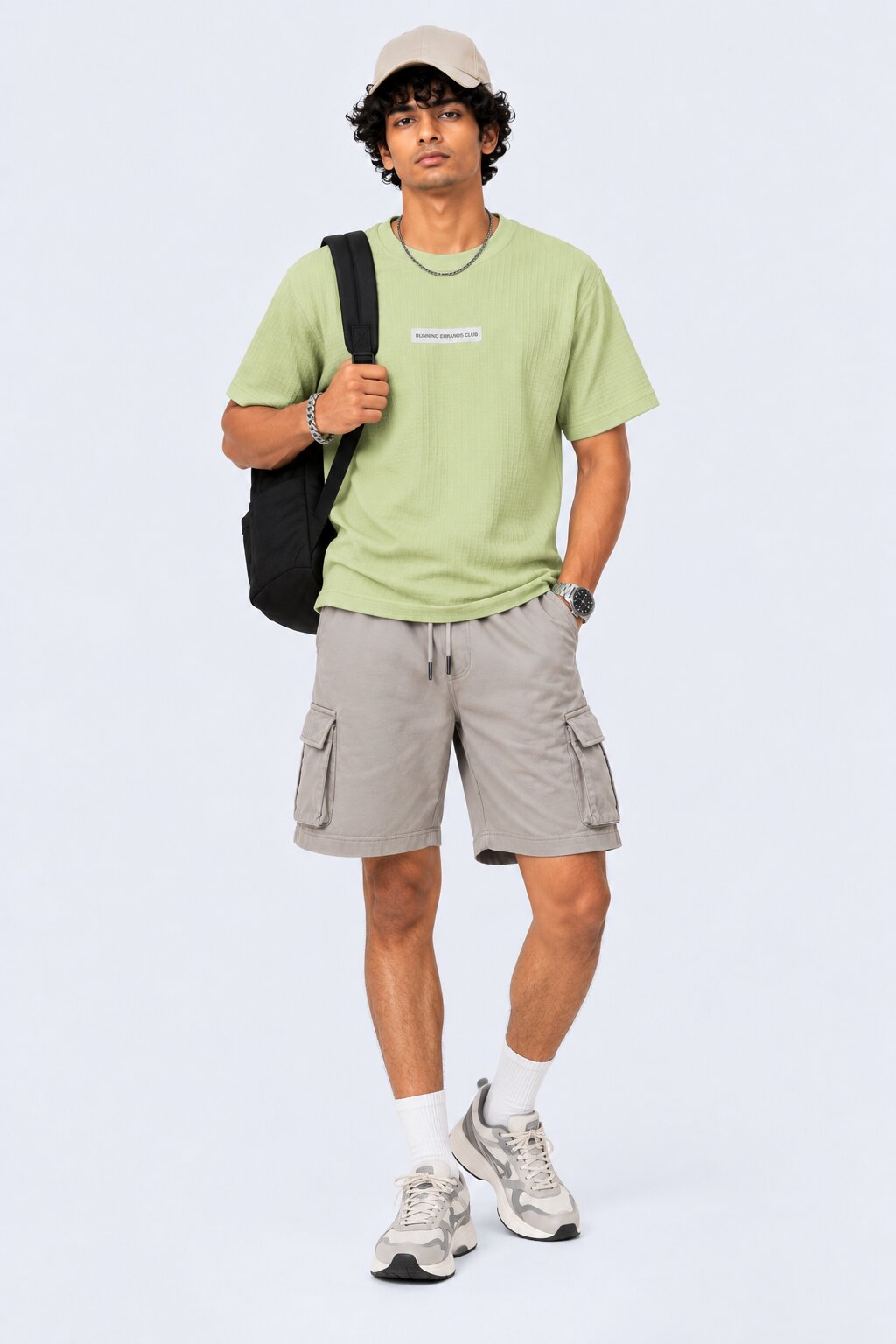 Mens Light Green Cotton Blend Textured T-Shirt - Image 6