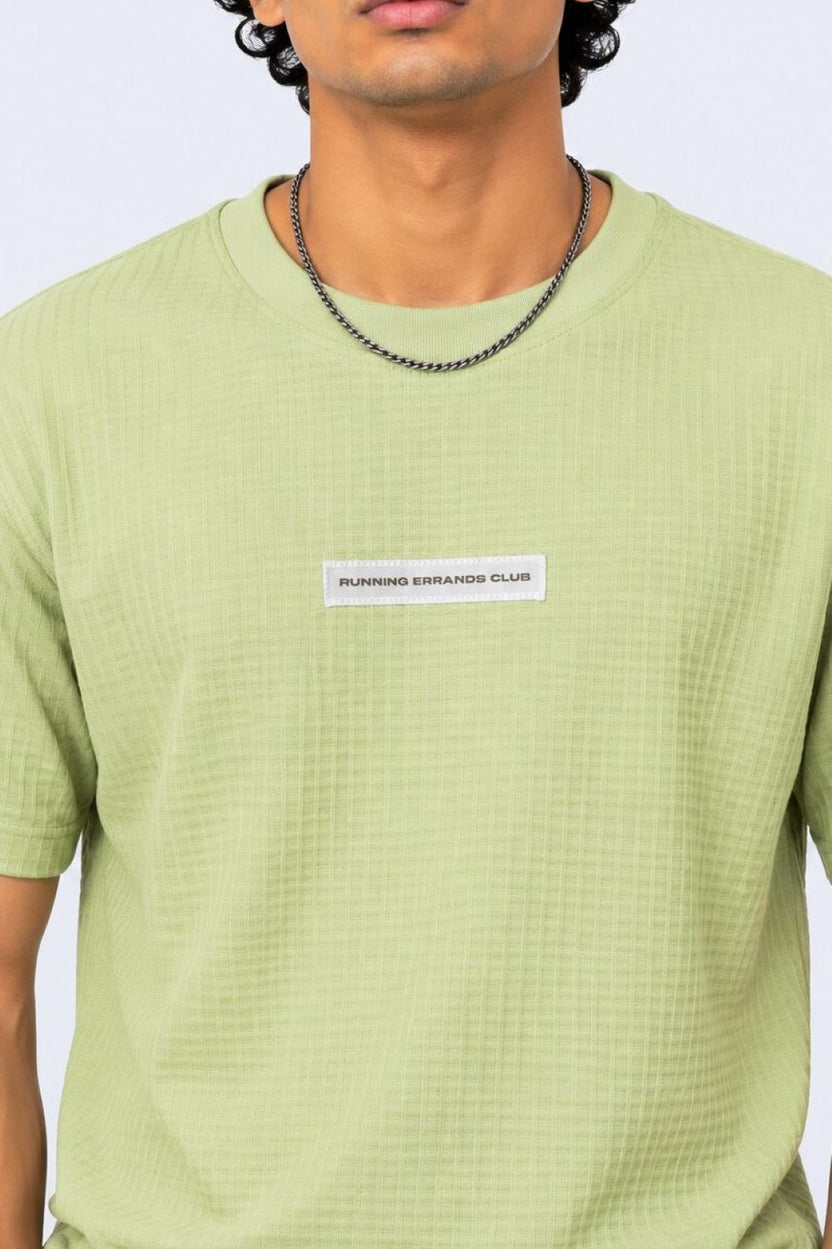 Mens Light Green Cotton Blend Textured T-Shirt - Image 9