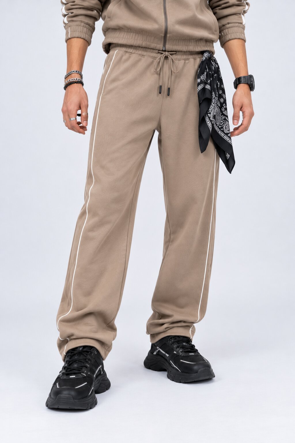 Mens Beige Relaxed Fit Track Pant - Image 1