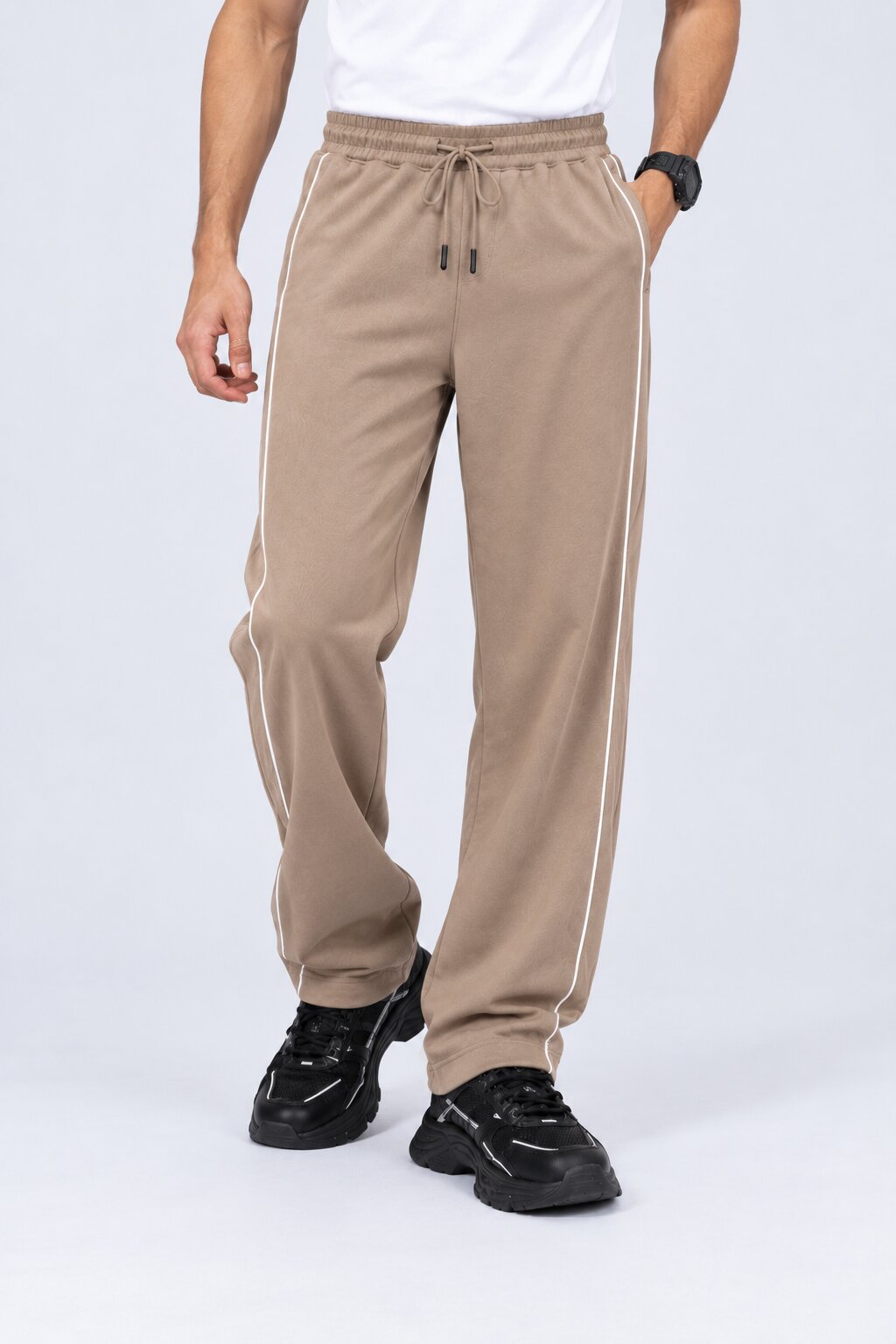 Mens Beige Relaxed Fit Track Pant - Image 2