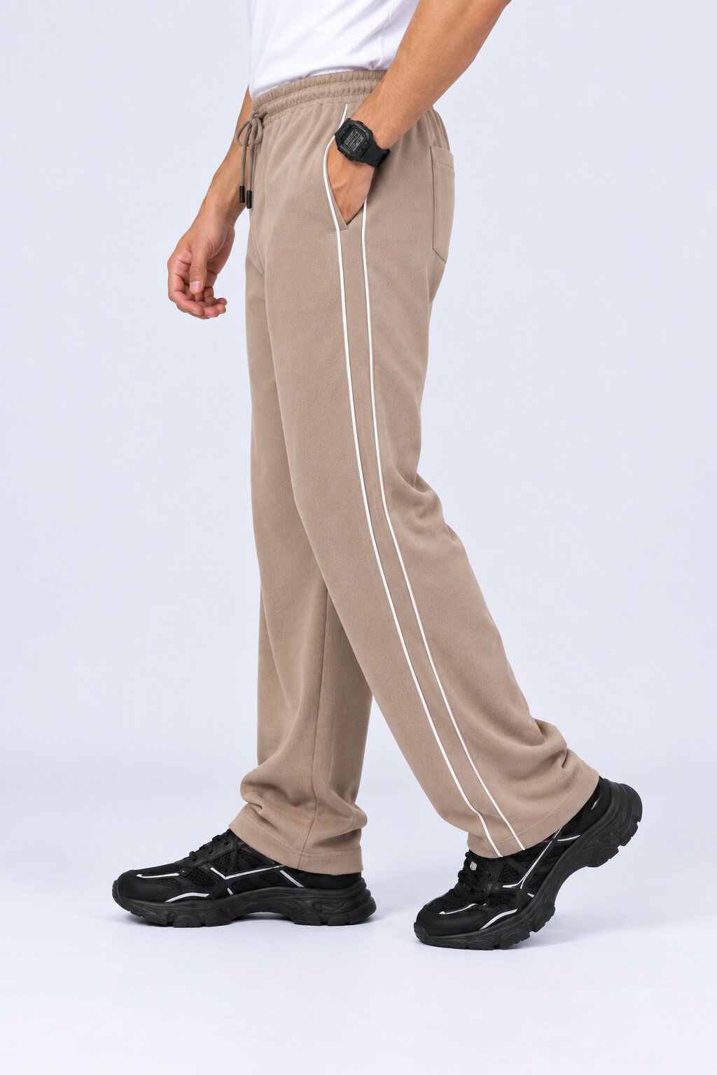 Mens Beige Relaxed Fit Track Pant - Image 4