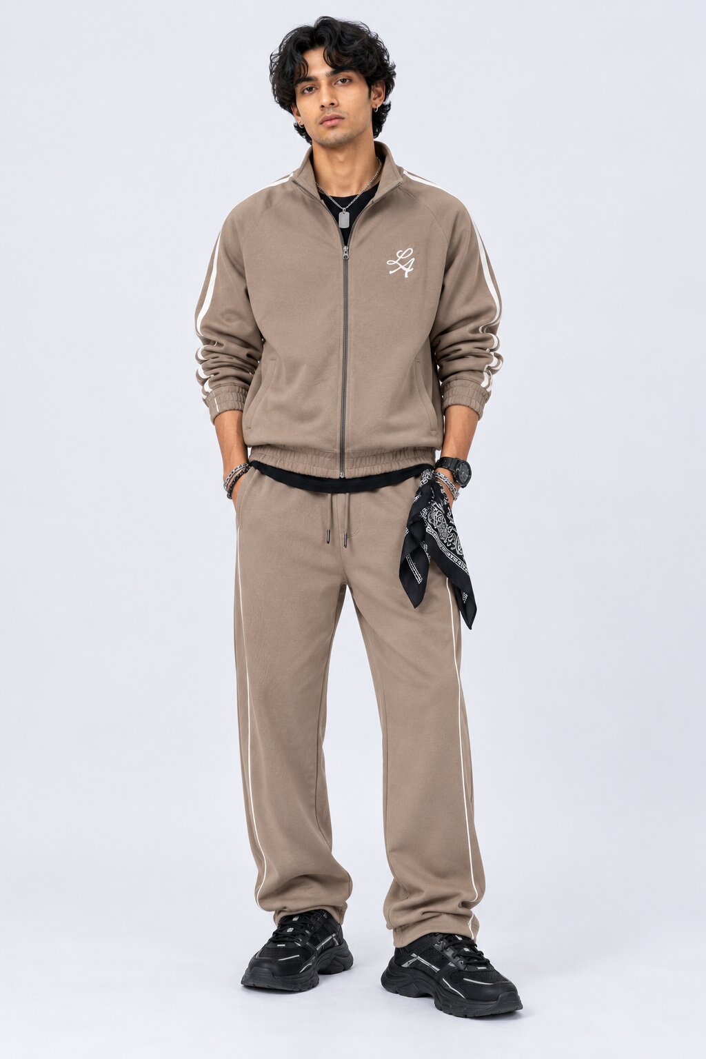 Mens Beige Relaxed Fit Track Pant - Image 6