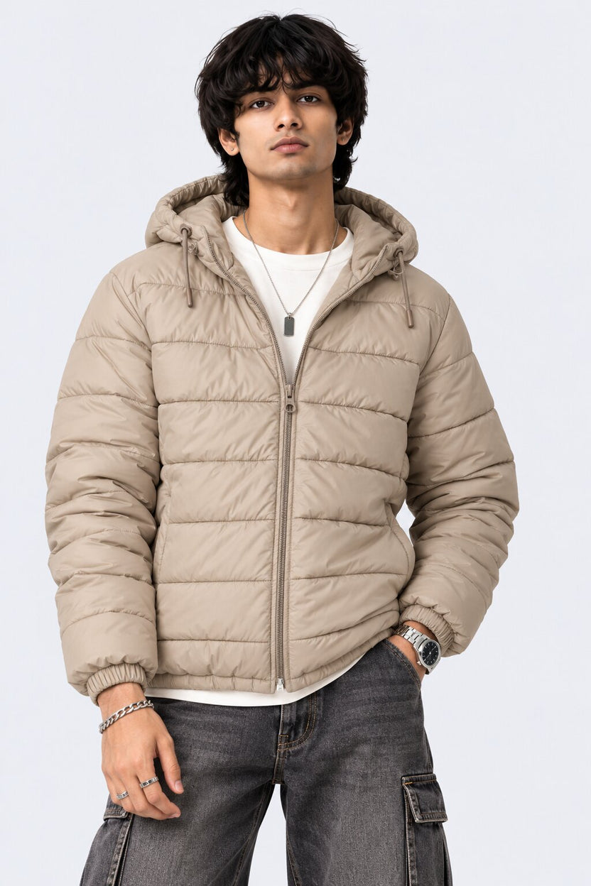 Mens Beige Winter Bomber Jacket - Image 2