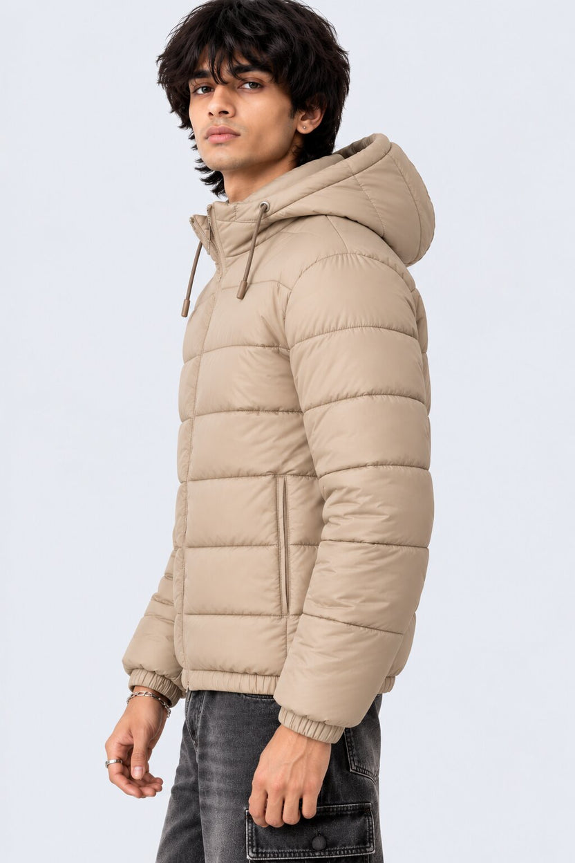 Mens Beige Winter Bomber Jacket - Image 4