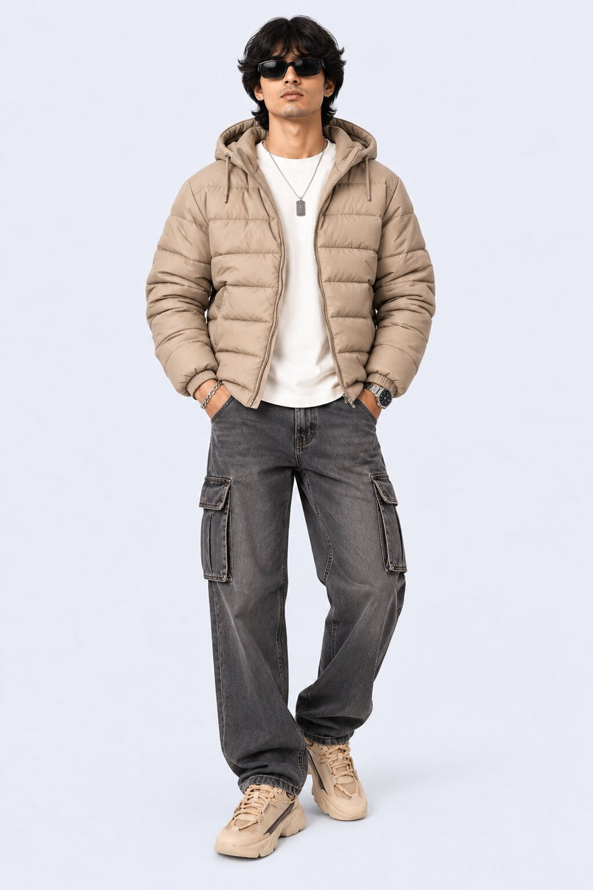 Mens Beige Winter Bomber Jacket - Image 6
