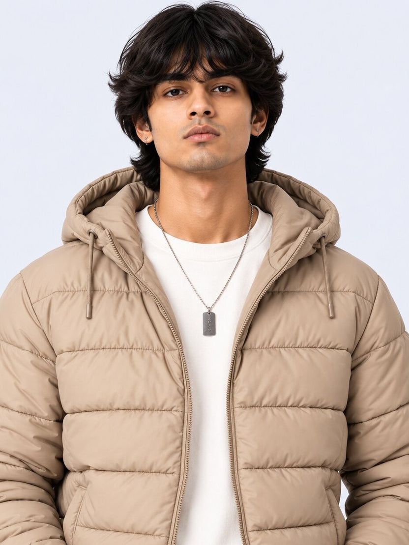 Mens Beige Winter Bomber Jacket - Image 9