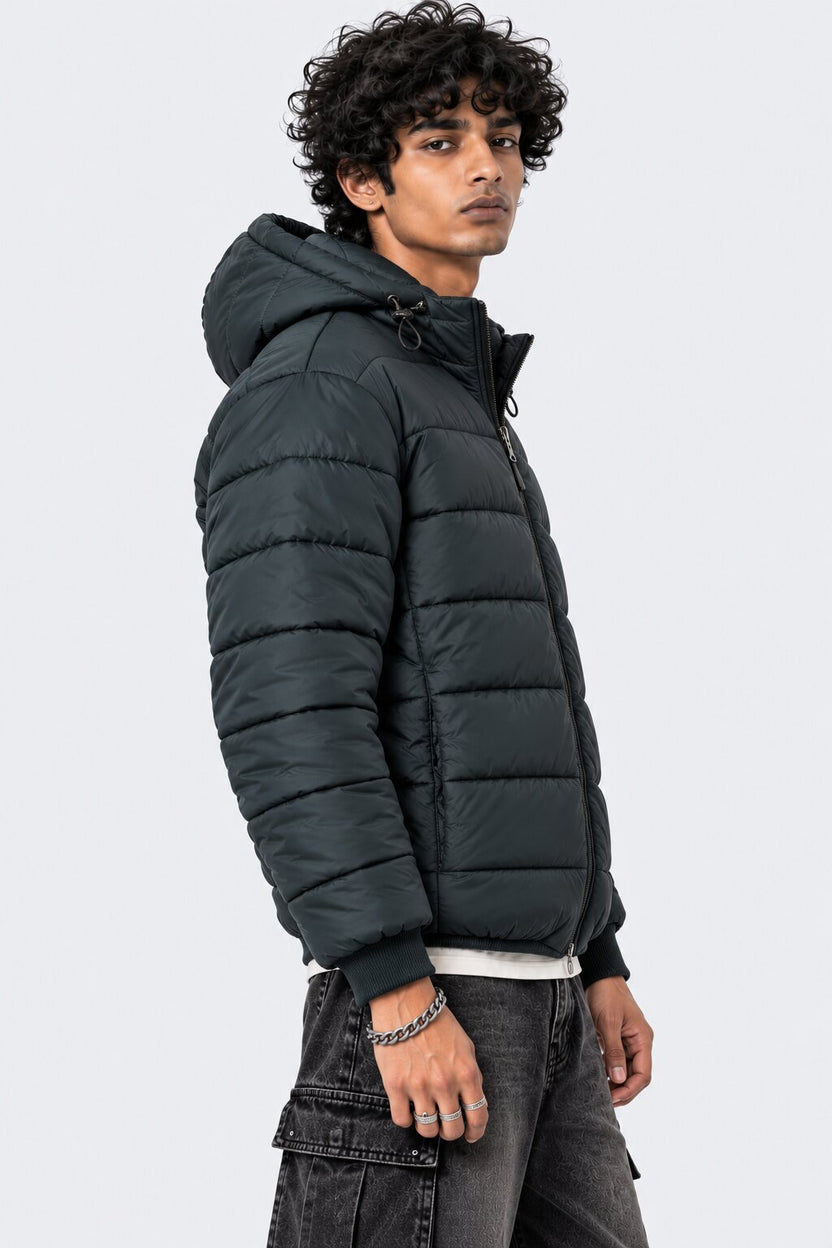 Mens Black Hooded Bomber Jacket - Image 4