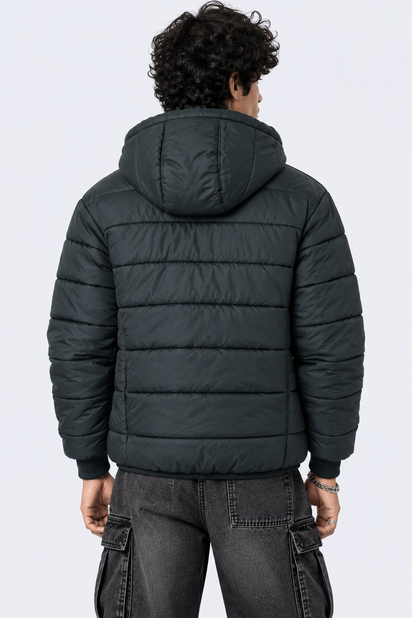 Mens Black Hooded Bomber Jacket - Image 5