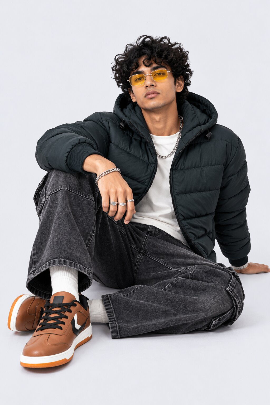 Mens Black Hooded Bomber Jacket - Image 6