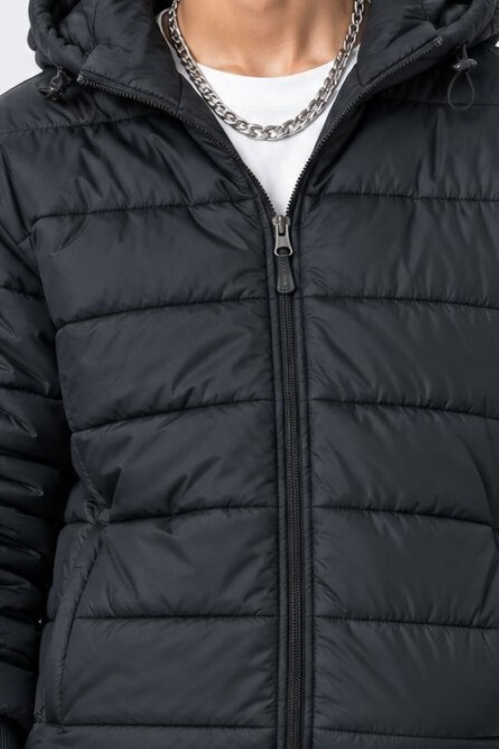 Mens Black Hooded Bomber Jacket - Image 9