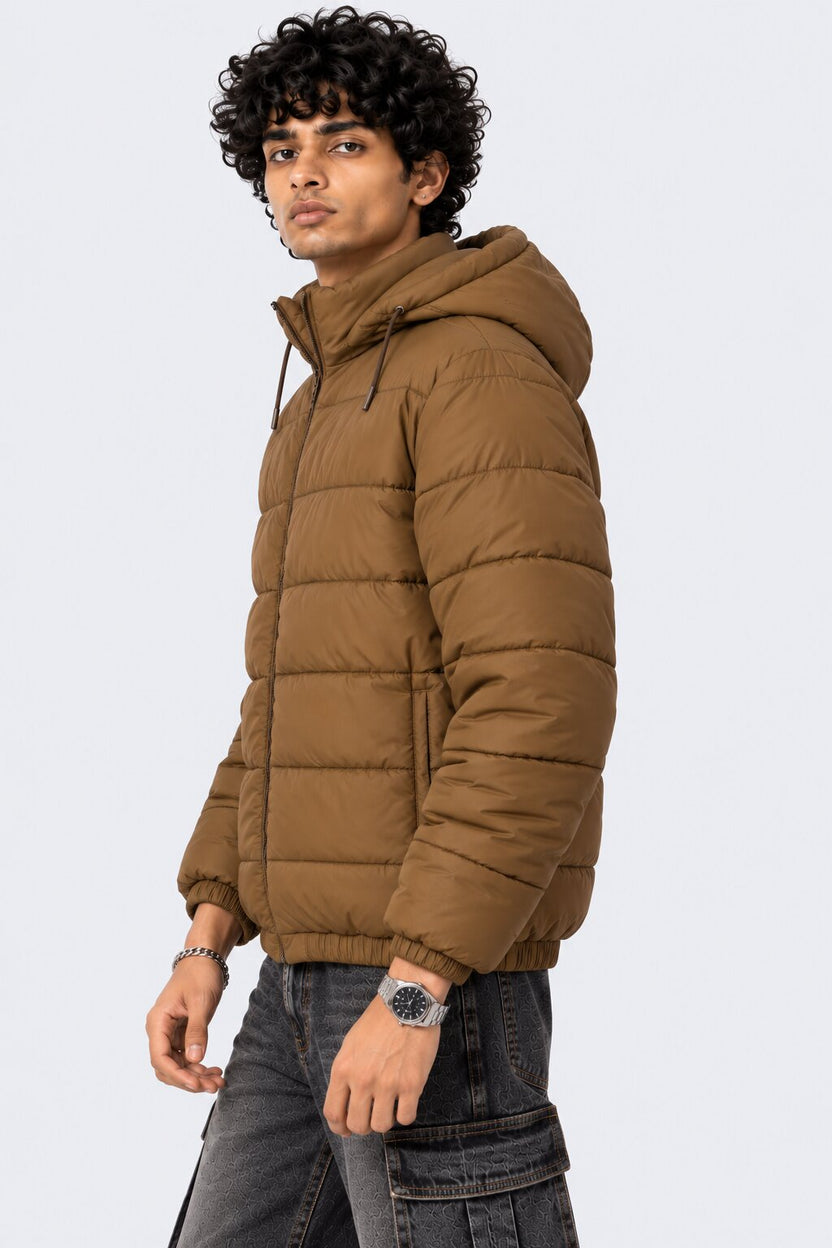Mens Khaki Hooded Winter Bomber Jacket - Image 4
