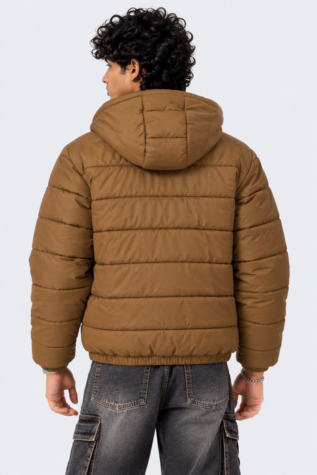 Mens Khaki Hooded Winter Bomber Jacket - Image 5