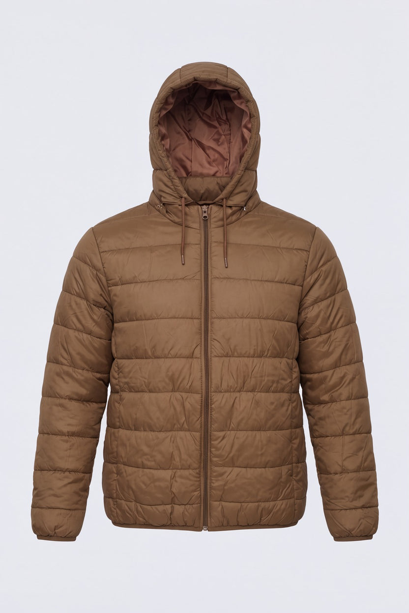 Mens Khaki Hooded Winter Bomber Jacket - Image 7