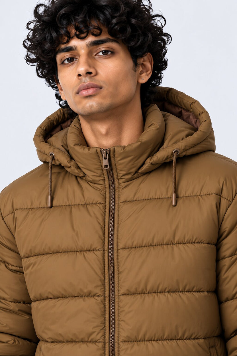 Mens Khaki Hooded Winter Bomber Jacket - Image 9