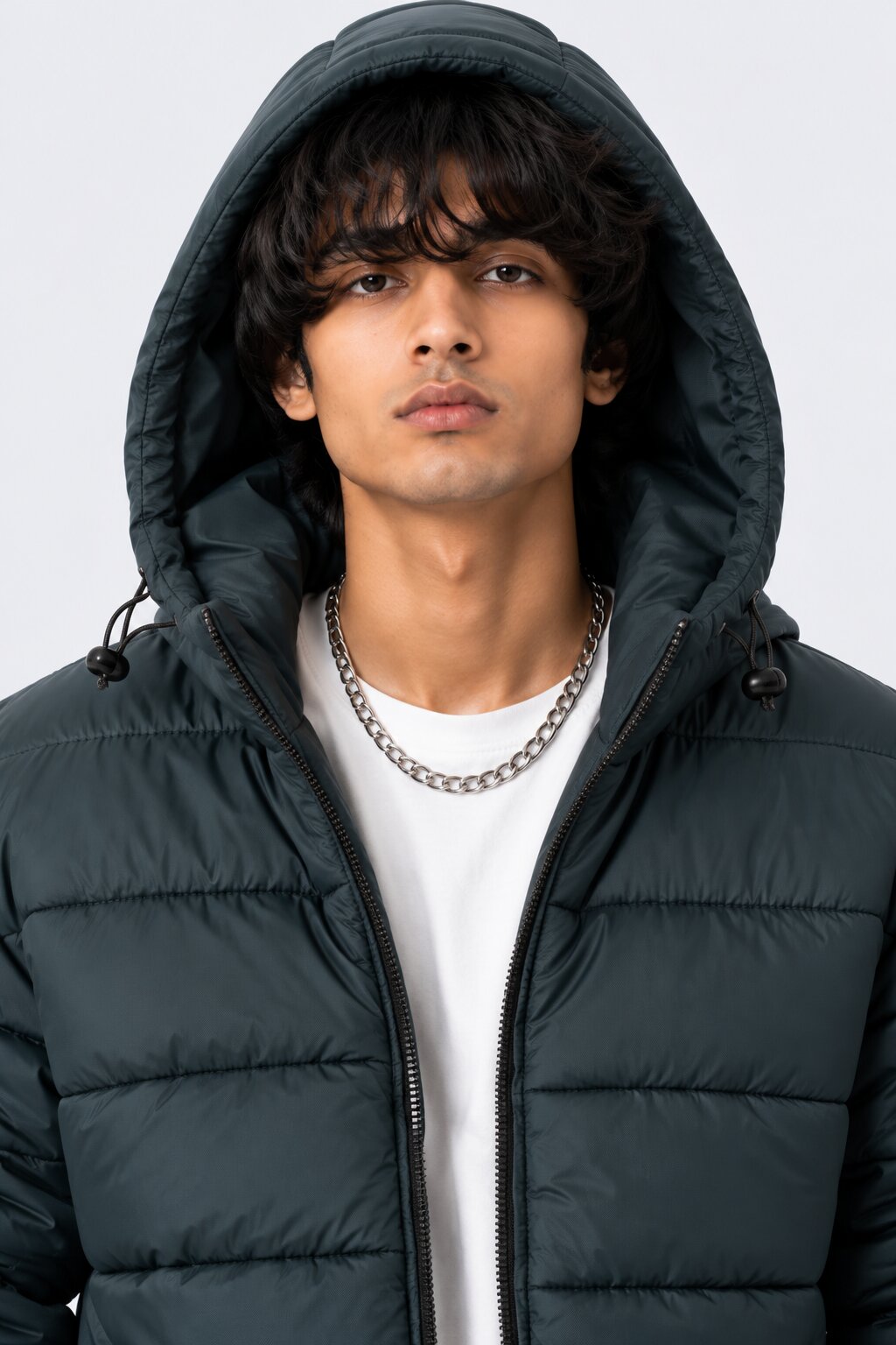 Mens Teal Hooded Winter Bomber Jacket - Image 3
