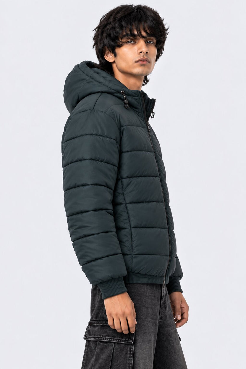 Mens Teal Hooded Winter Bomber Jacket - Image 4