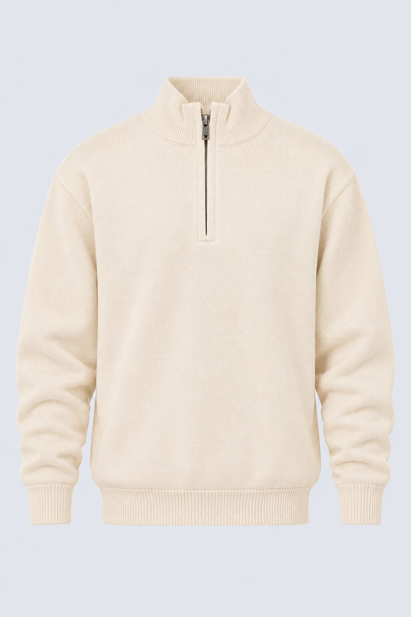 Mens Cream Cotton Blend Relaxed Fit Pullover - Image 7