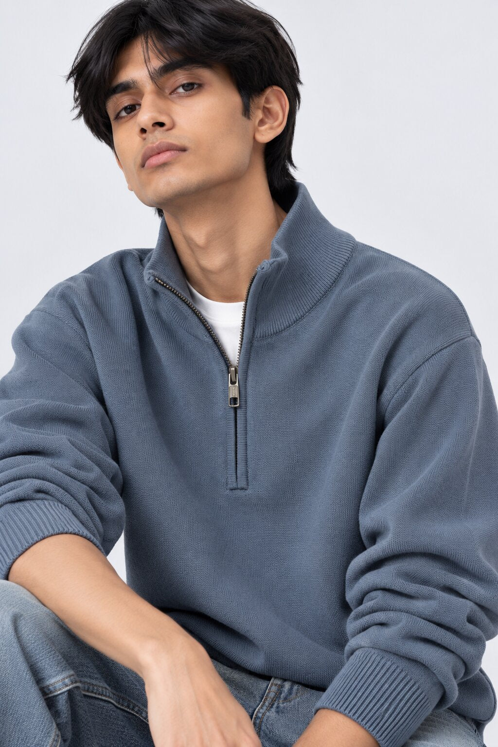 Mens Blue Cotton Blend Relaxed Fit Pullover - Image 9