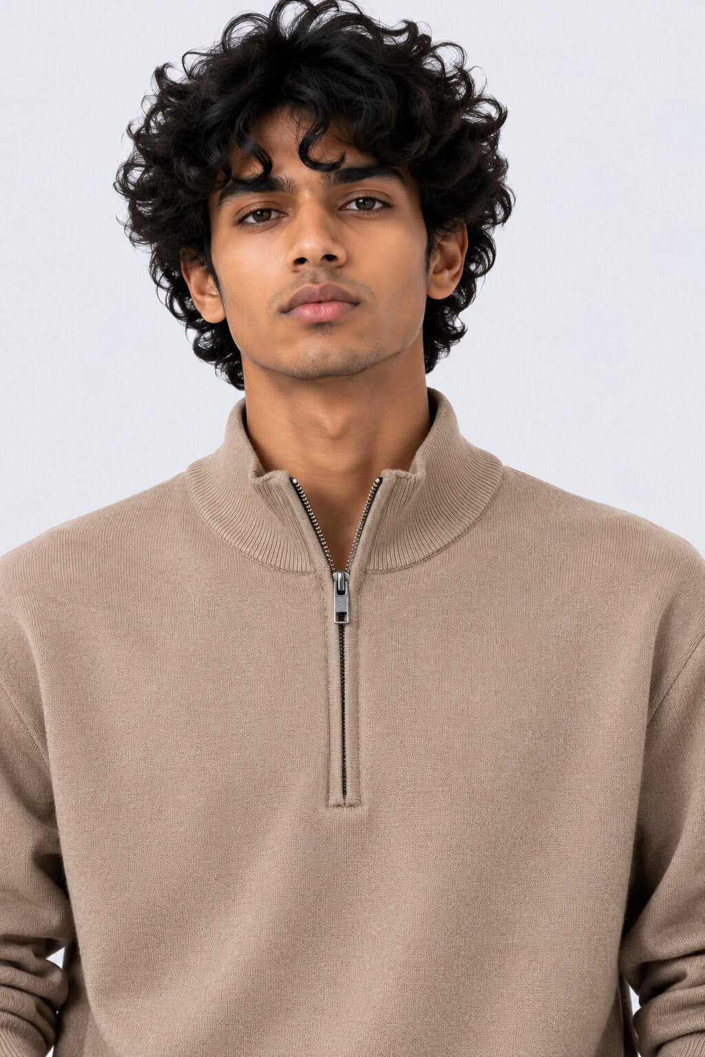 Mens Taupe Cotton Blend Relaxed Fit Pullover - Image 3