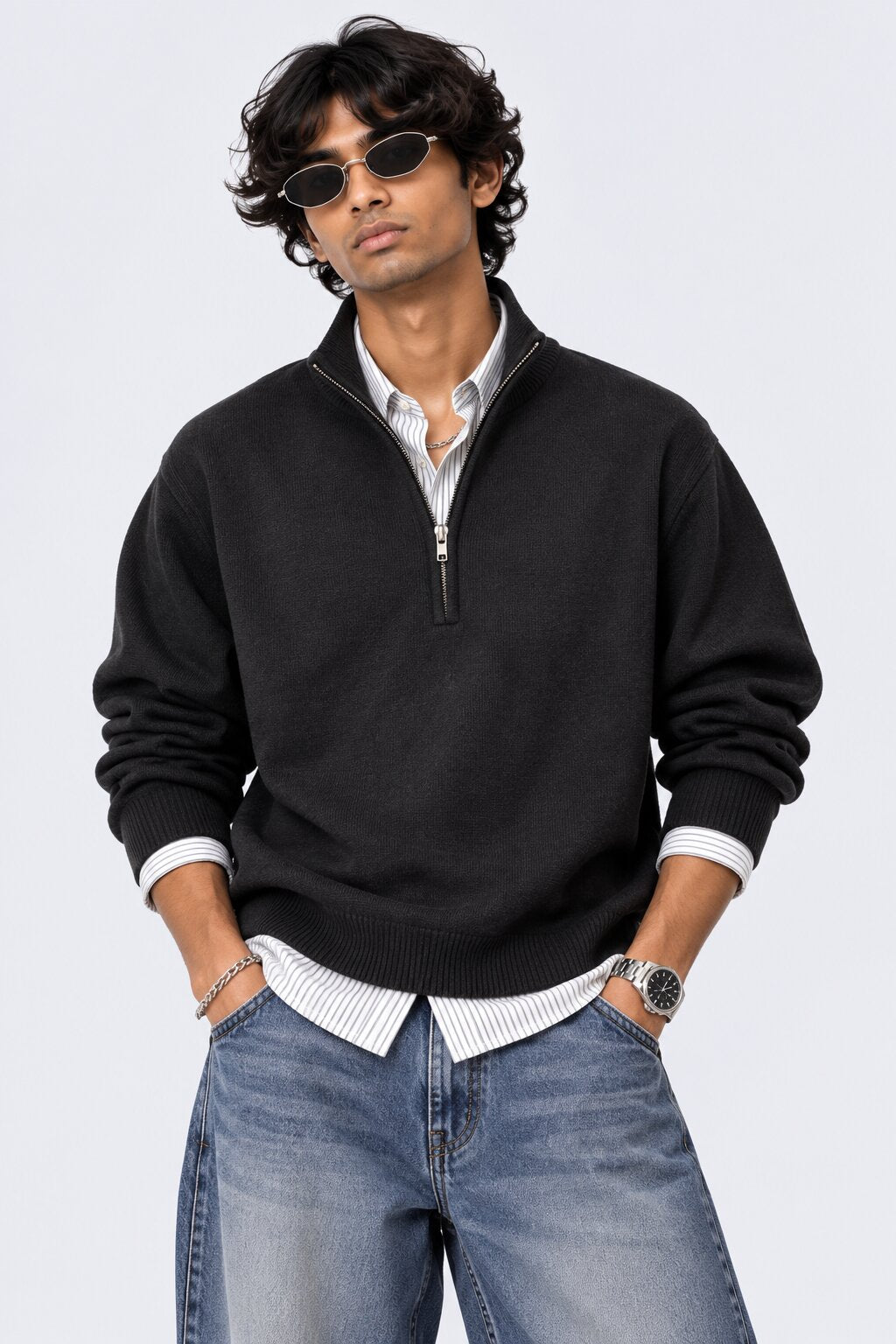 Mens Charcoal Cotton Blend Relaxed Fit Pullover - Image 1