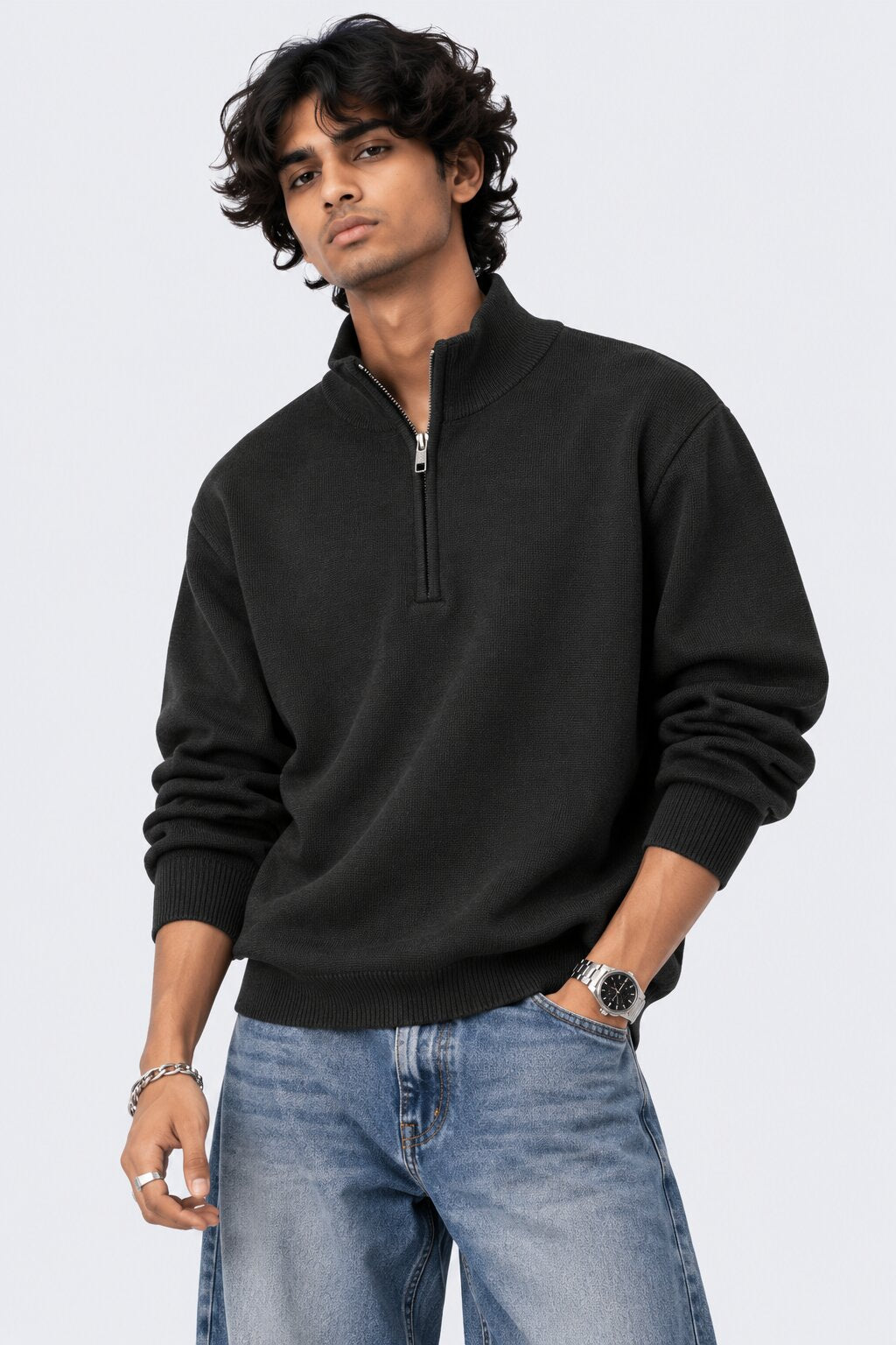 Mens Charcoal Cotton Blend Relaxed Fit Pullover - Image 2
