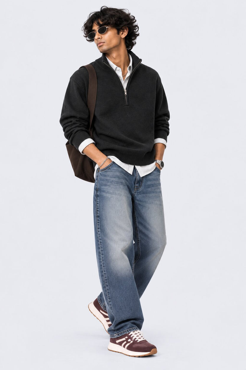 Mens Charcoal Cotton Blend Relaxed Fit Pullover - Image 6