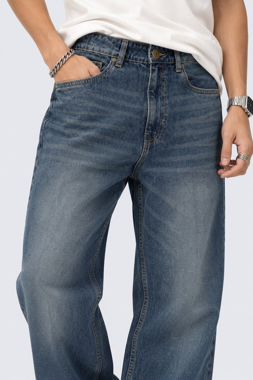 Mens Blue Denim Cotton Baggy Fit Jeans - Image 3