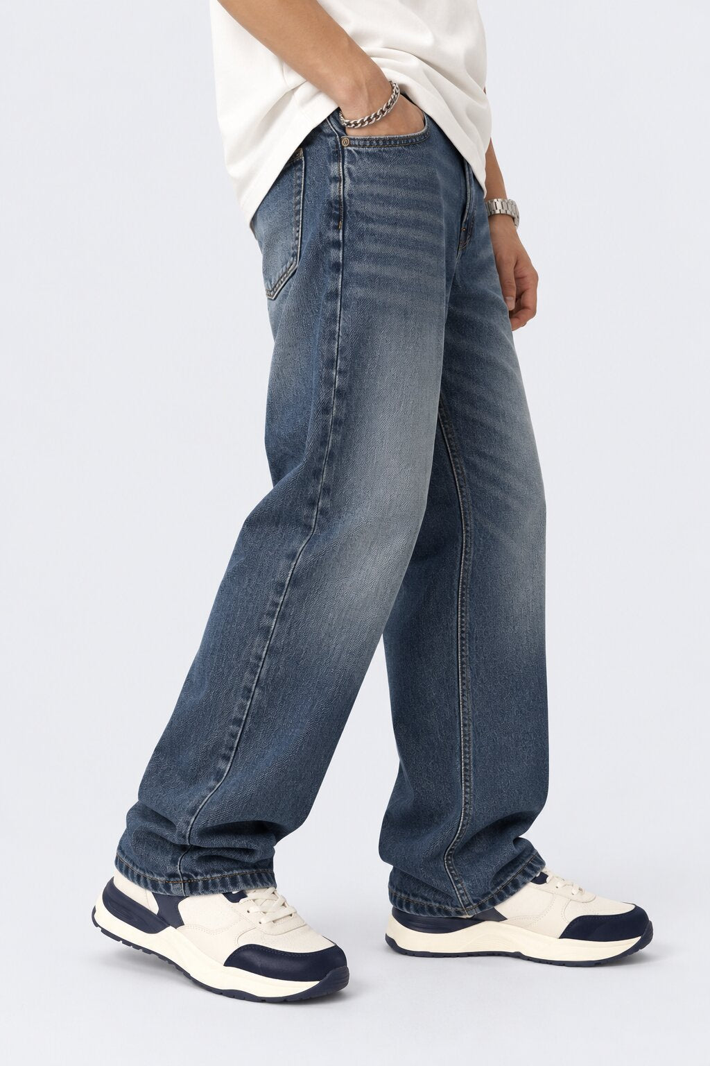 Mens Blue Denim Cotton Baggy Fit Jeans - Image 4