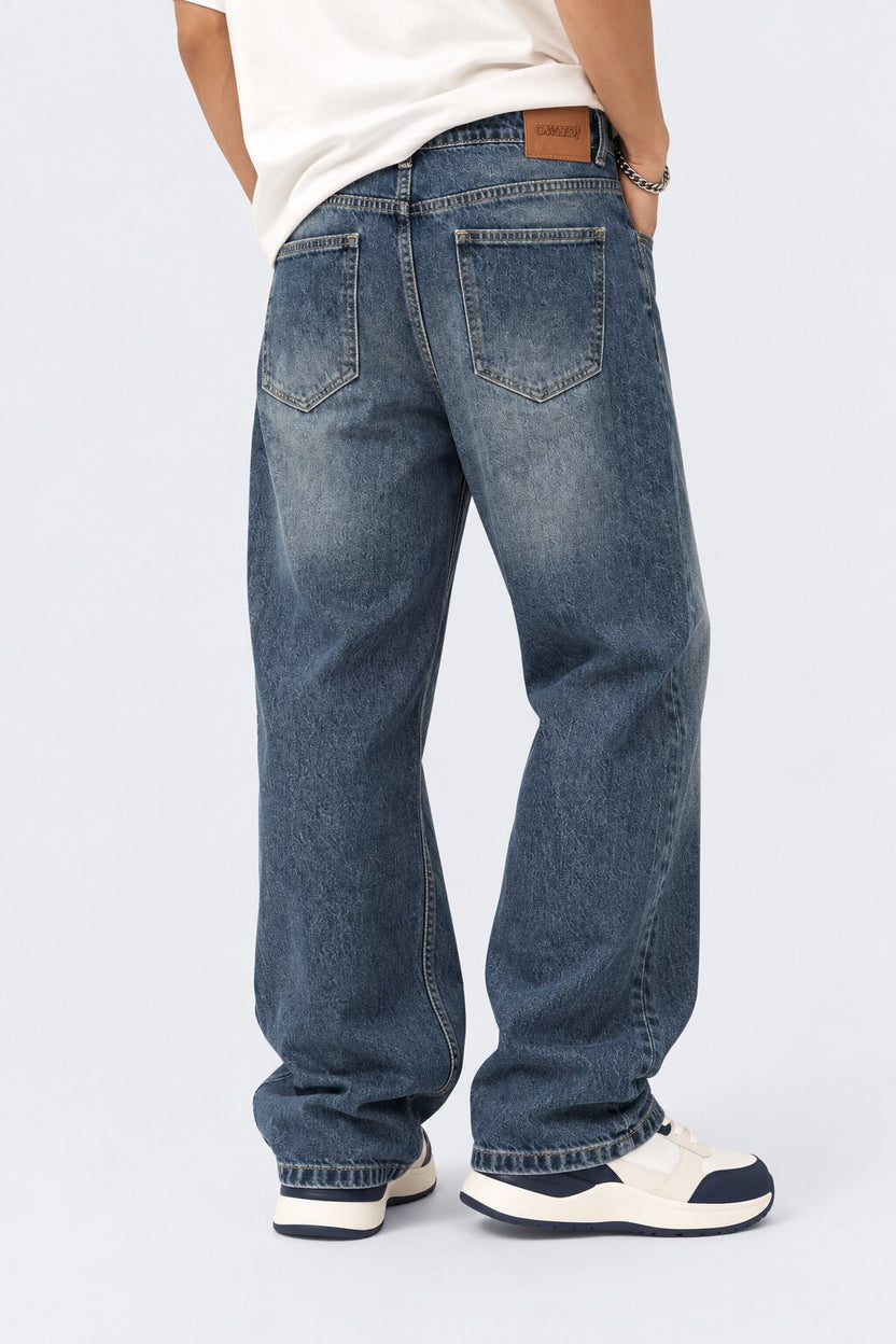 Mens Blue Denim Cotton Baggy Fit Jeans - Image 5