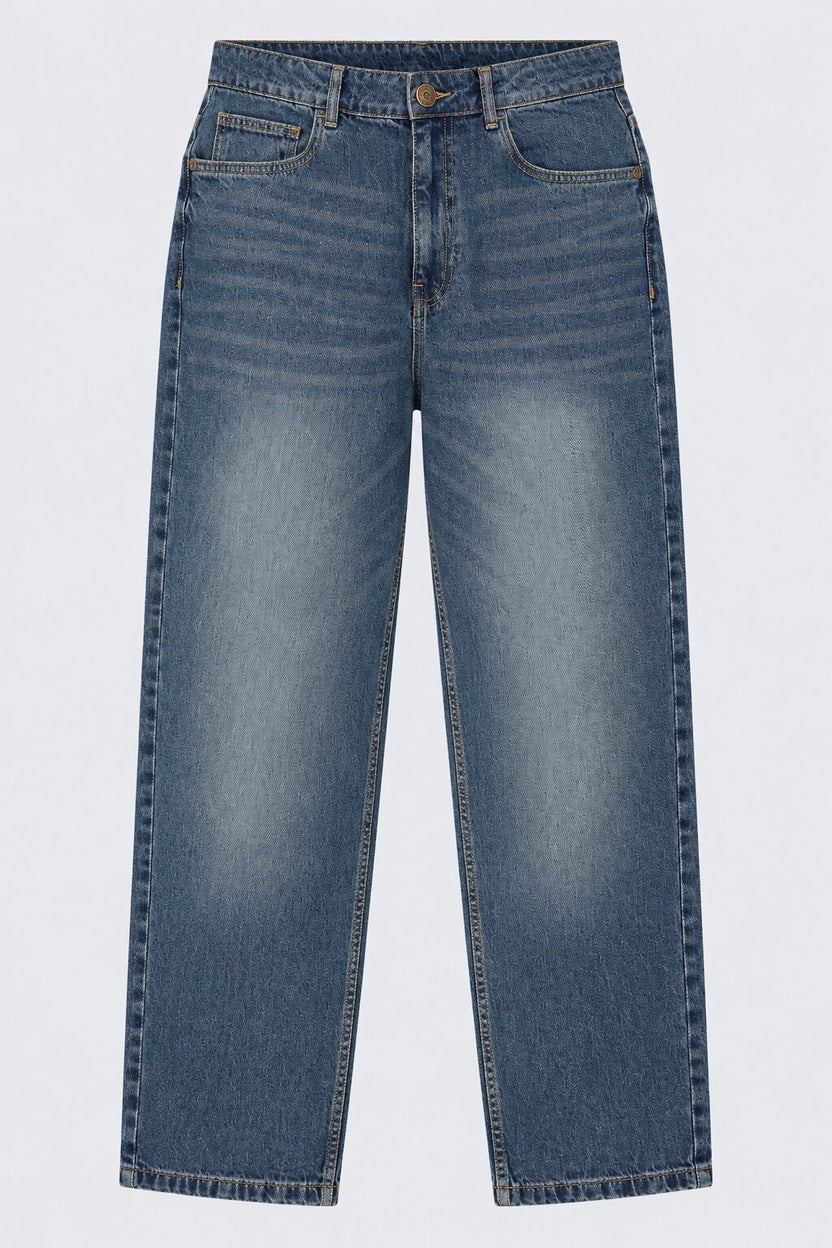 Mens Blue Denim Cotton Baggy Fit Jeans - Image 7