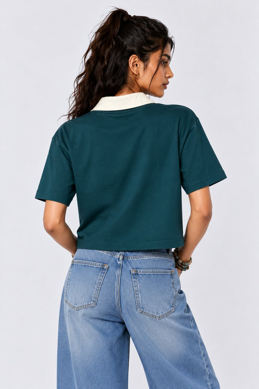 Womens Green Graphic Print Cropped T-Shirt - Image 5