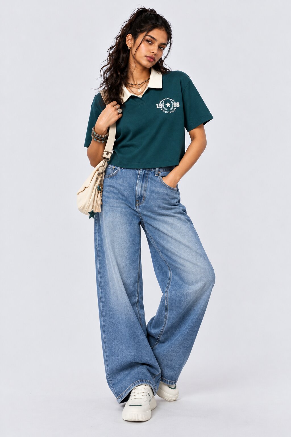 Womens Green Graphic Print Cropped T-Shirt - Image 6