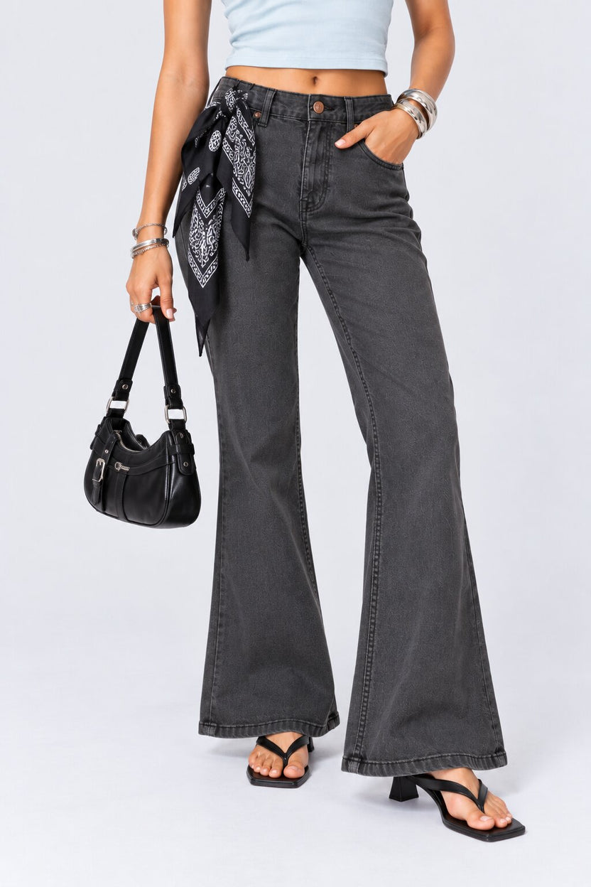 Womens Charcoal Bootcut Fit Jeans - Image 1