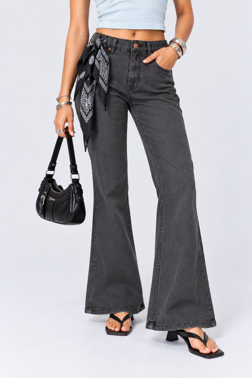 Womens Charcoal Bootcut Fit Jeans - Image 1