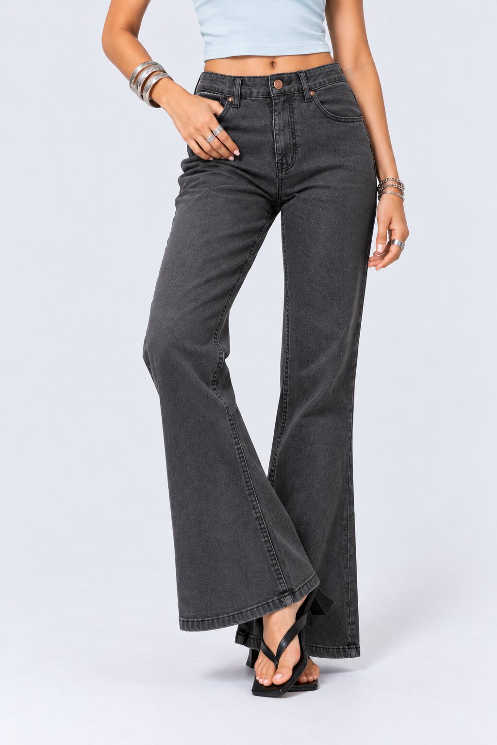 Womens Charcoal Bootcut Fit Jeans - Image 2